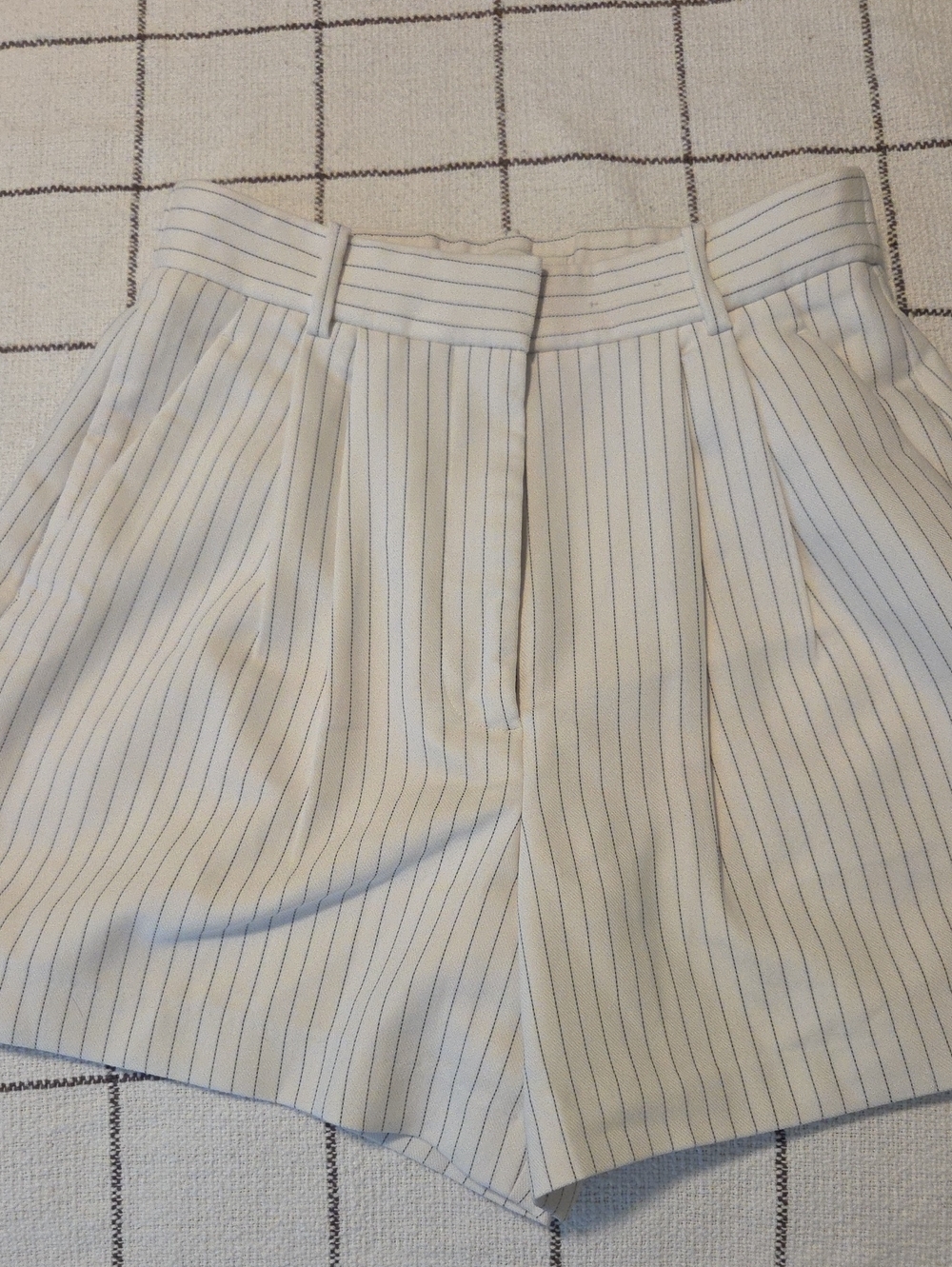 Abercrombie & Fitch White Shorts with Thin Blue Pinstripes
